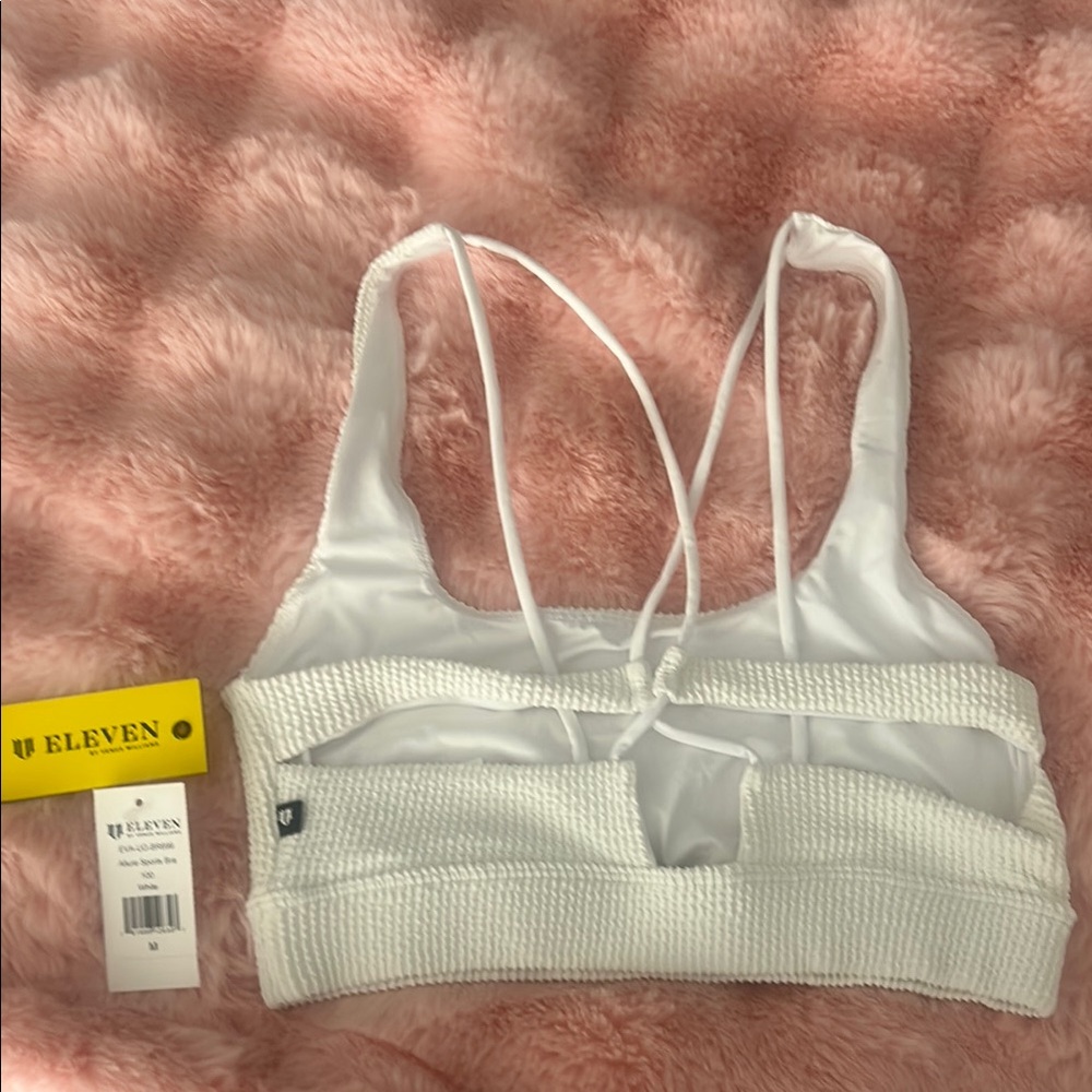 White Sports Bra with Ribbed Texture and Racerback